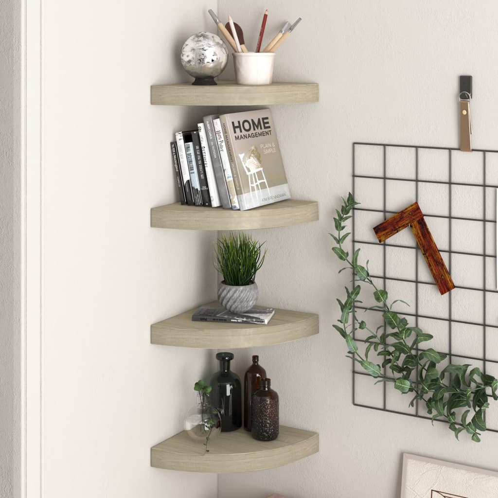 Floating Corner Shelves 4 pcs Oak 25x25x3.8 cm MDF - Decor Base