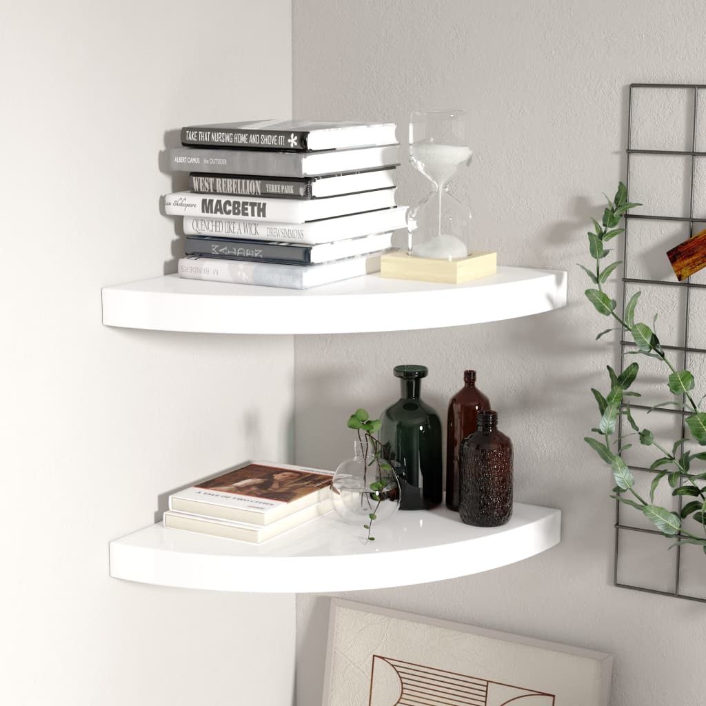 Floating Corner Shelves 2 pcs High Gloss White 35x35x3.8 cm MDF - Discount Dealers