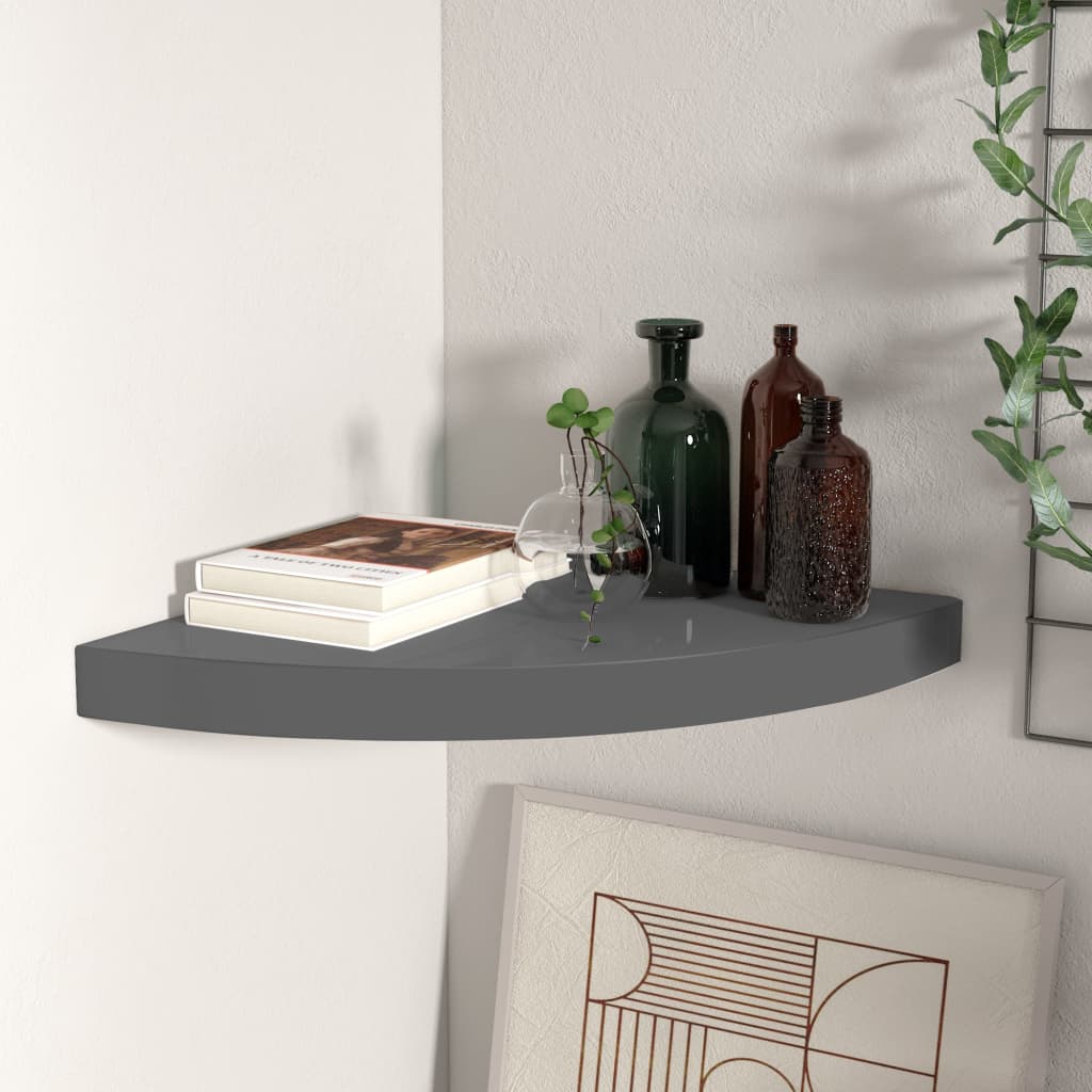 Floating Corner Shelf High Gloss Grey 35x35x3.8 cm MDF - Style and Chic