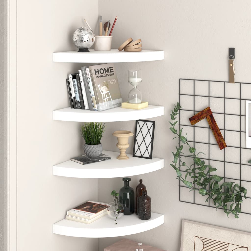 Floating Corner Shelves 4 pcs White 35x35x3.8 cm MDF - Unbeatable Bargains