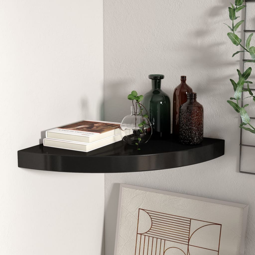 Floating Corner Shelf Black 35x35x3.8 cm MDF - The Home Maker