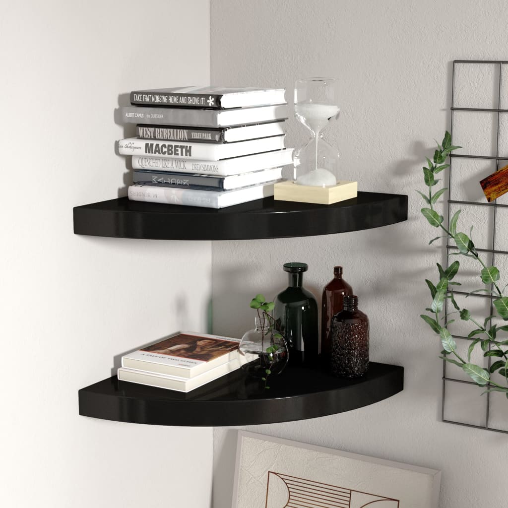 Floating Corner Shelves 2 pcs Black 35x35x3.8 cm MDF - Design Hut