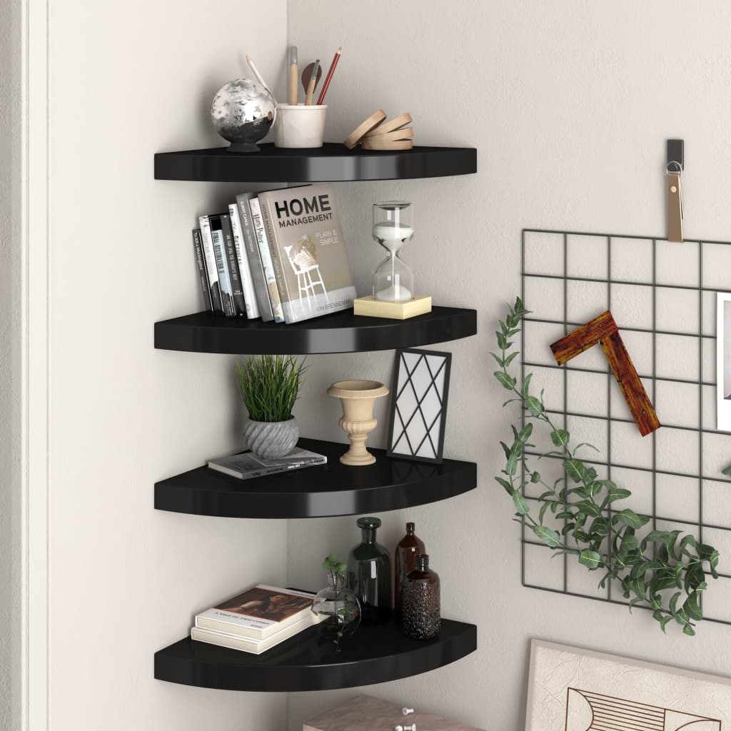 Floating Corner Shelves 4 pcs Black 35x35x3.8 cm MDF - R and M Furniture