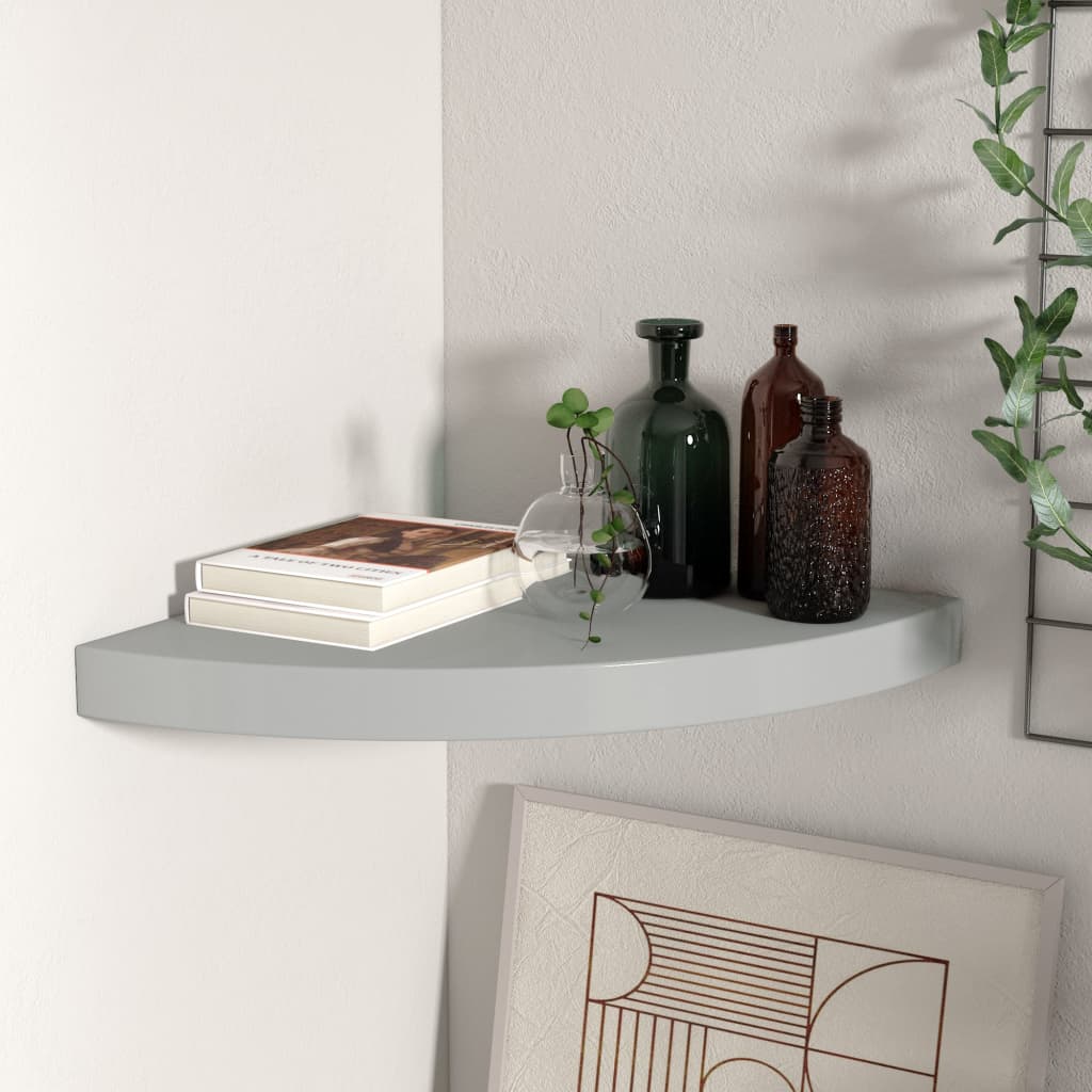 Floating Corner Shelf Grey 35x35x3.8 cm MDF - Discount Dealers