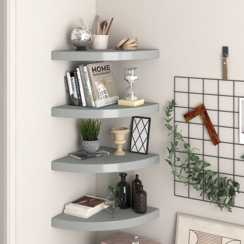 Floating Corner Shelves 4 pcs Grey 35x35x3.8 cm MDF - Merlin Deals