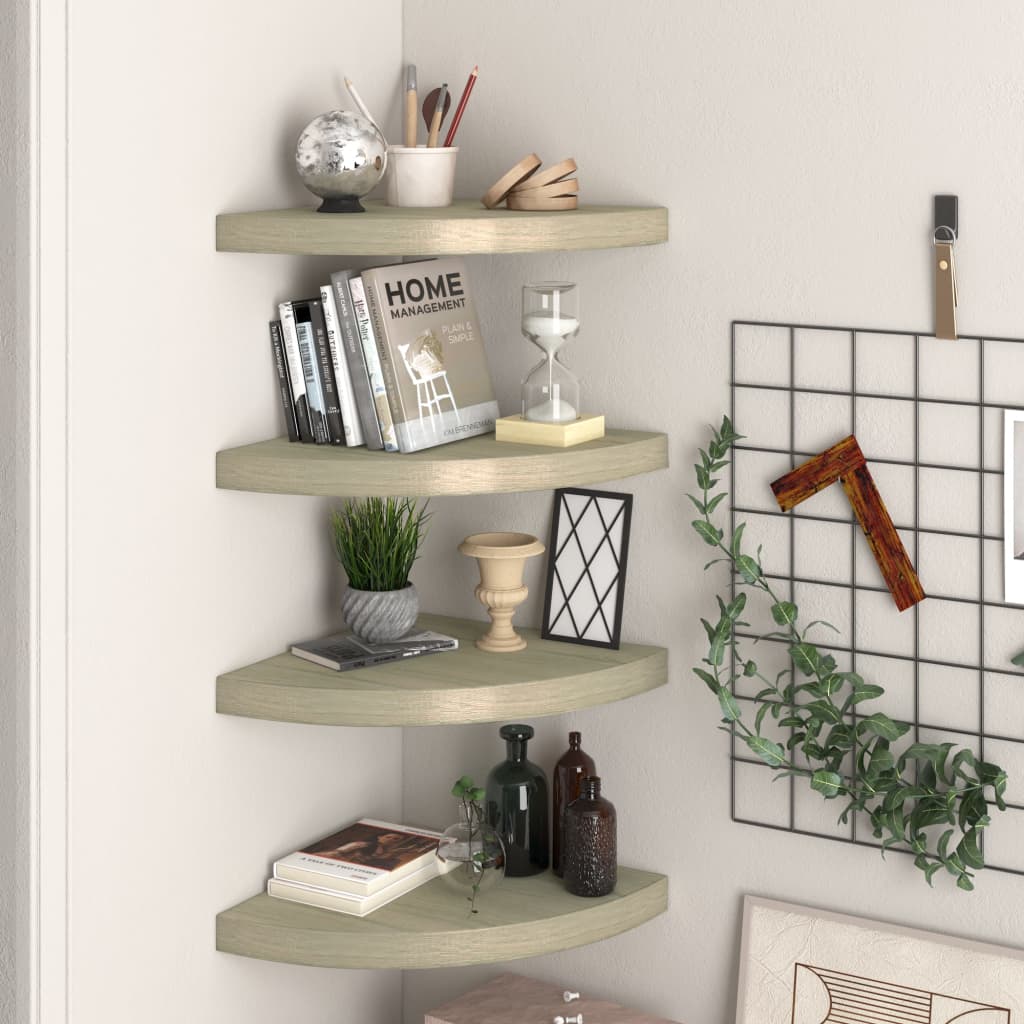Floating Corner Shelves 4 pcs Oak 35x35x3.8 cm MDF - The Home Maker