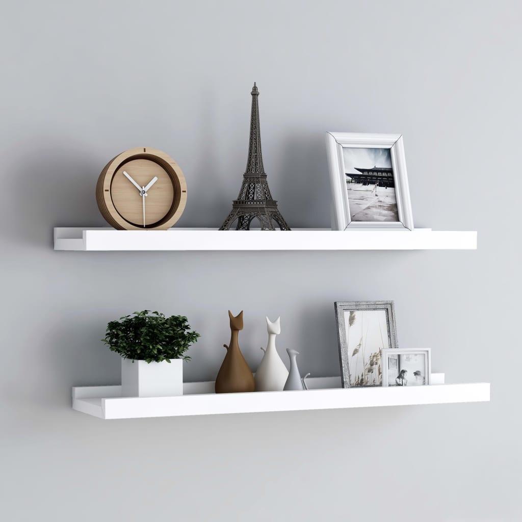 Picture Frame Ledge Shelves 2 pcs White 80x9x3 cm MDF - Merlin Deals