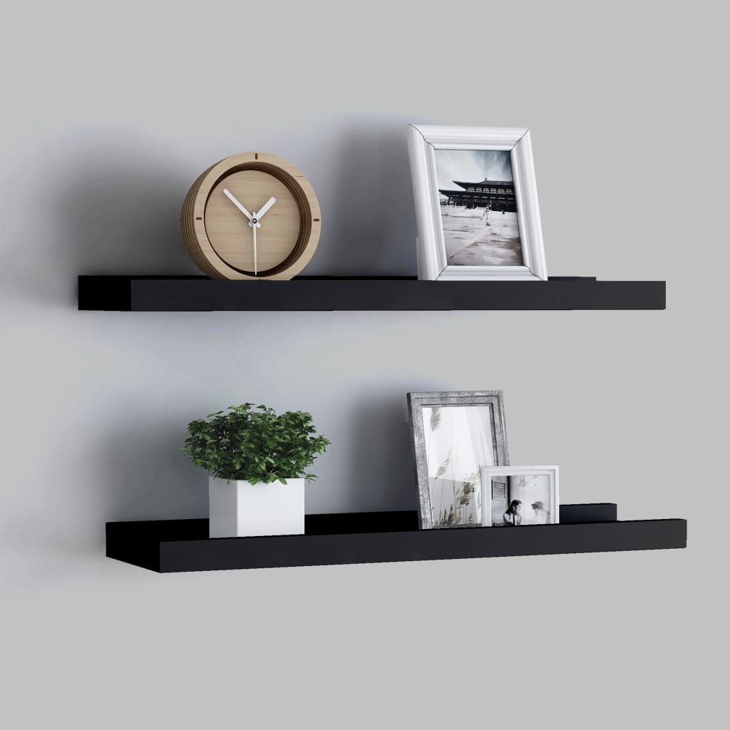 Picture Frame Ledge Shelves 2 pcs Black 60x9x3 cm MDF - Unbeatable Bargains
