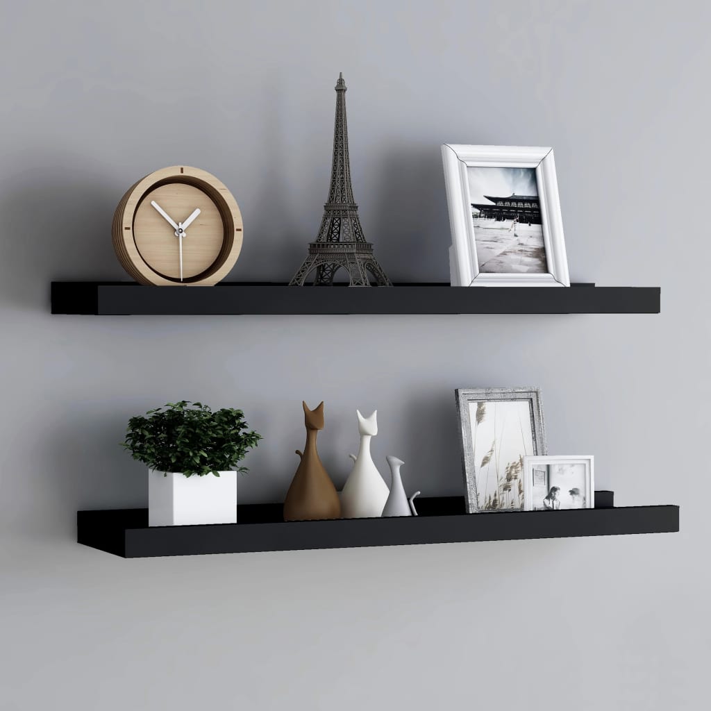 Picture Frame Ledge Shelves 2 pcs Black 80x9x3 cm MDF - Brittle & Co