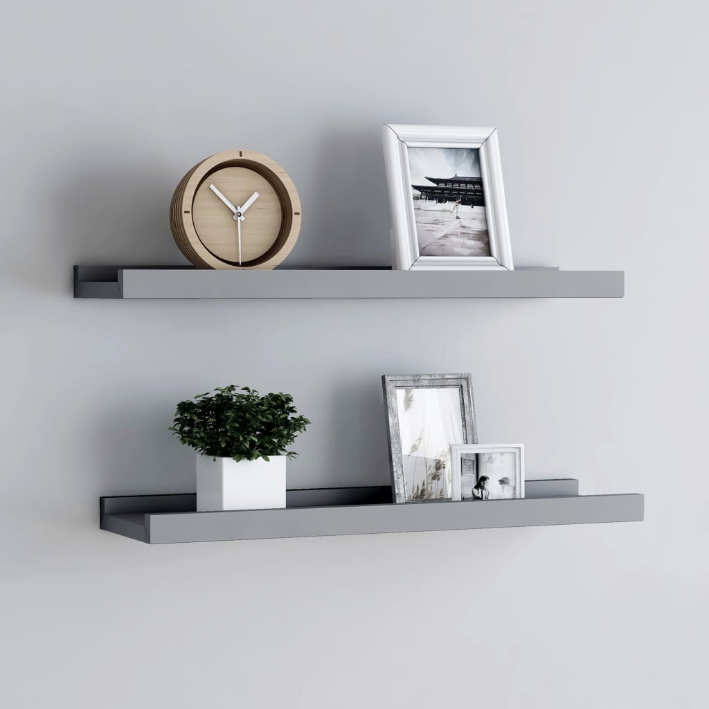 Picture Frame Ledge Shelves 2 pcs Grey 60x9x3 cm MDF - Direct Imports