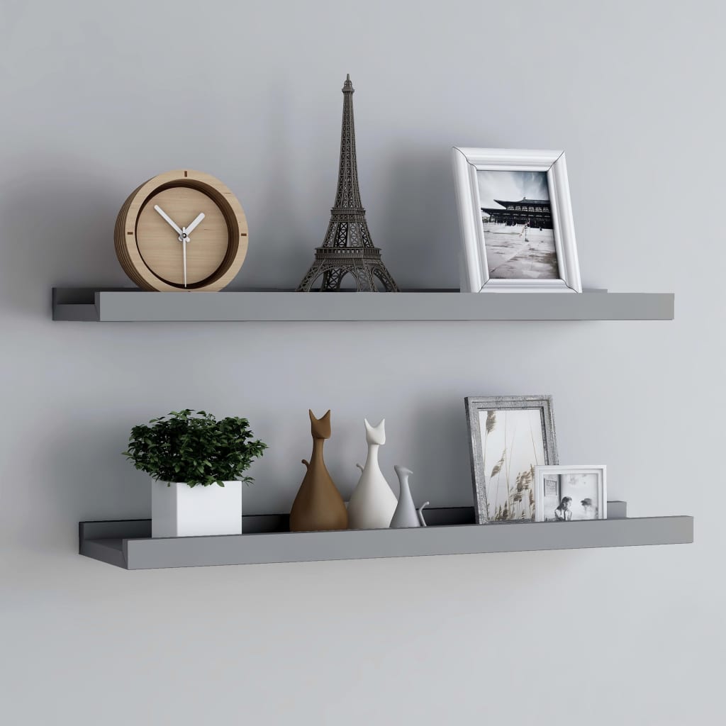 Picture Frame Ledge Shelves 2 pcs Grey 80x9x3 cm MDF - Discount Dealers