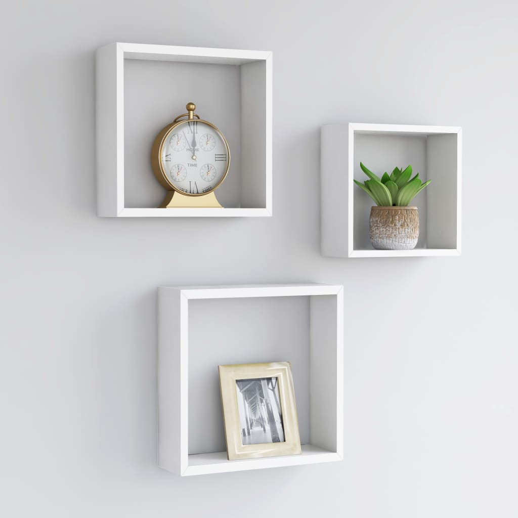Wall Cube Shelves 3 pcs White MDF - Millennium Furniture