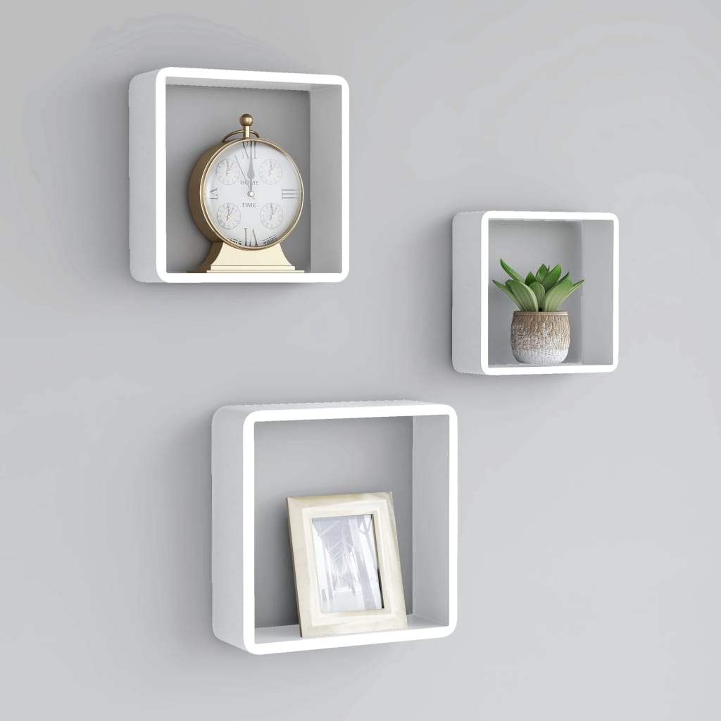Wall Cube Shelves 3 pcs White MDF - Tyrell & Tyrell