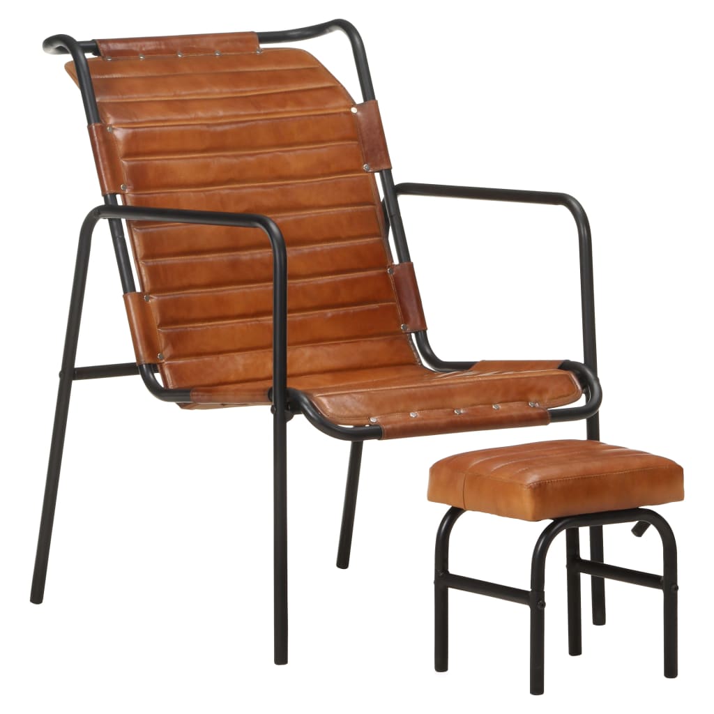 Relaxing Armchair with a Footrest Brown Real Leather - Design Hut