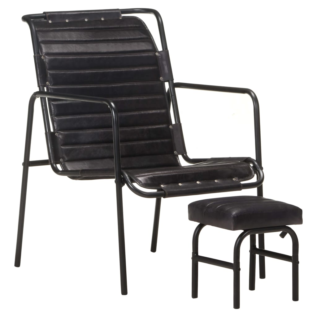 Relaxing Armchair with a Footrest Black Real Leather - Direct Imports