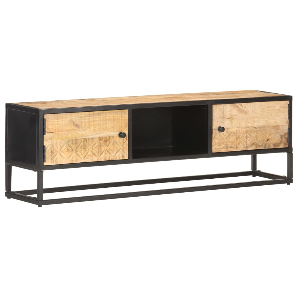 TV Cabinet with Carved Door 130x30x40 cm Rough Mango Wood - Direct Imports