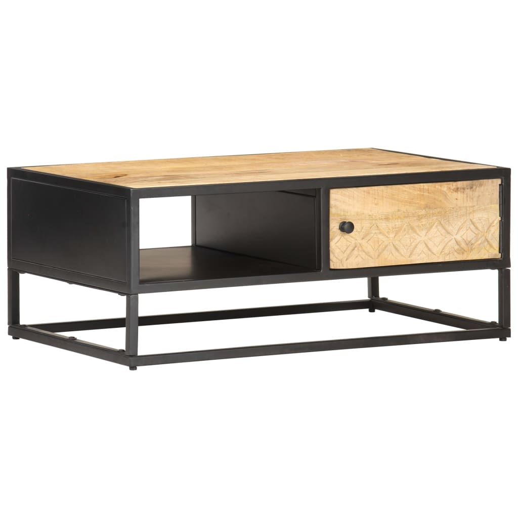 Coffee Table with Carved Door 90x55x36 cm Rough Mango Wood - Unbeatable Bargains
