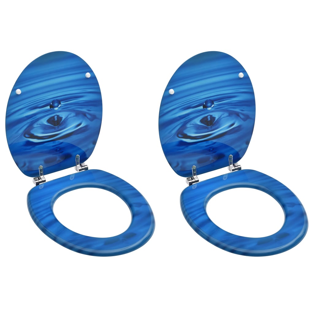 WC Toilet Seats with Lid 2 pcs MDF Blue Water Drop Design - Direct Imports