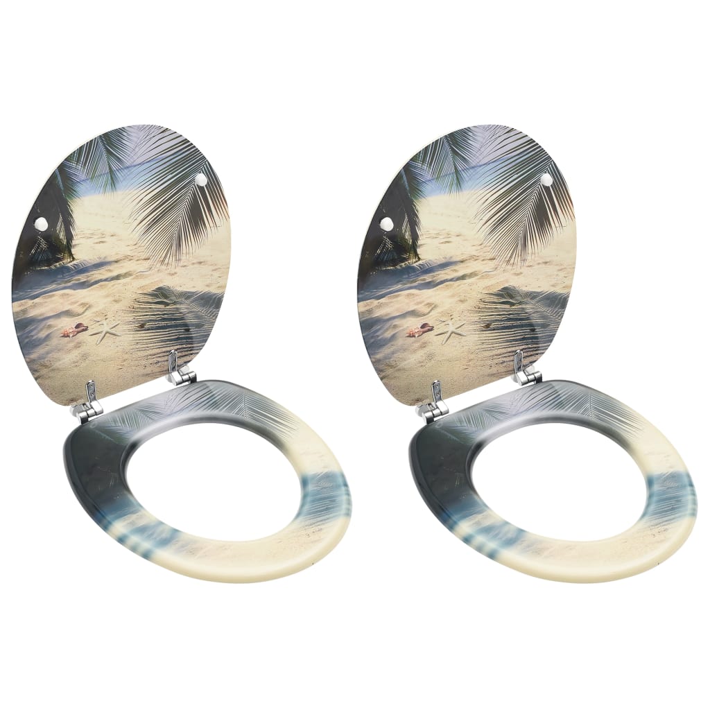 WC Toilet Seats with Lid 2 pcs MDF Beach Design - Direct Imports