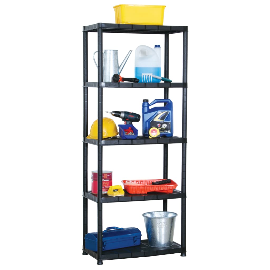 Storage Shelf 5-Tier Black 71x38x170 cm Plastic - All Things Good