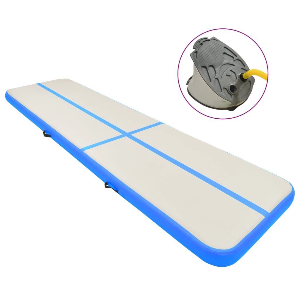 Inflatable Gymnastics Mat with Pump 800x100x20 cm PVC Blue - Brittle & Co