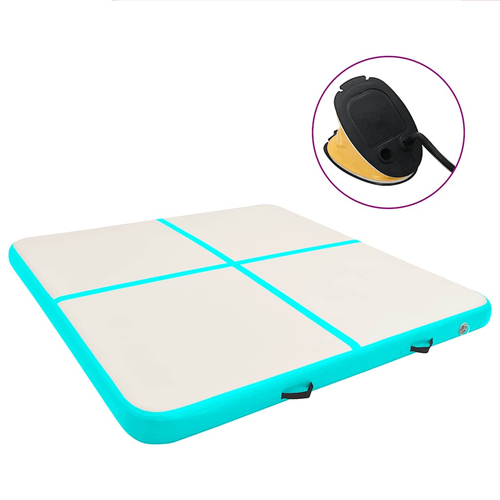 Inflatable Gymnastics Mat with Pump 200x200x10 cm PVC Green - Decor Base