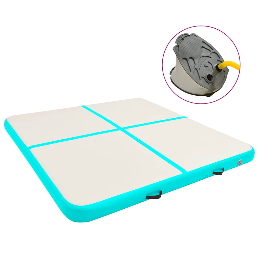 Inflatable Gymnastics Mat with Pump 200x200x15 cm PVC Green - Decor Base