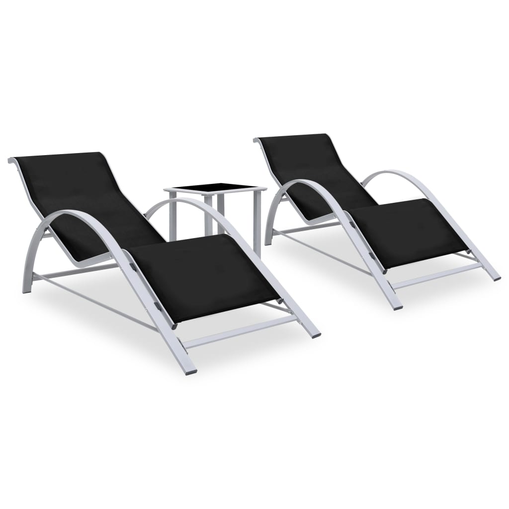 Sun Loungers 2 pcs with Table Aluminium Black - All Things Good
