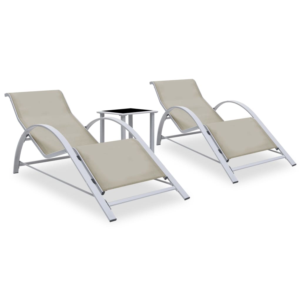 Sun Loungers 2 pcs with Table Aluminium Cream - All Things Good