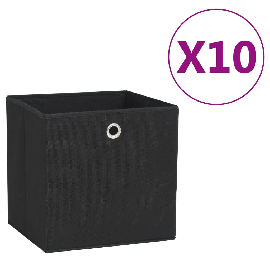 Storage Boxes 10 pcs Non-woven Fabric 28x28x28 cm Black - Direct Imports