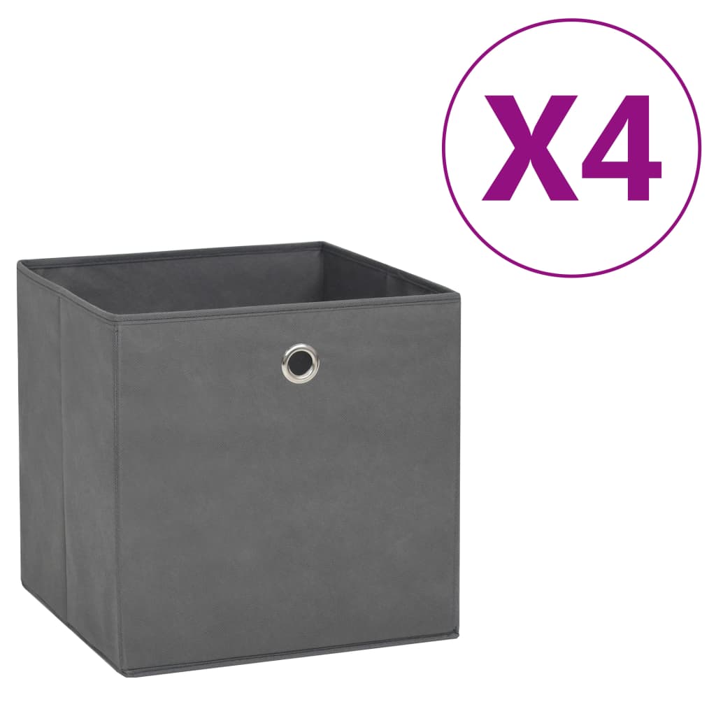 Storage Boxes 4 pcs Non-woven Fabric 28x28x28 cm Grey - Merkel Designers