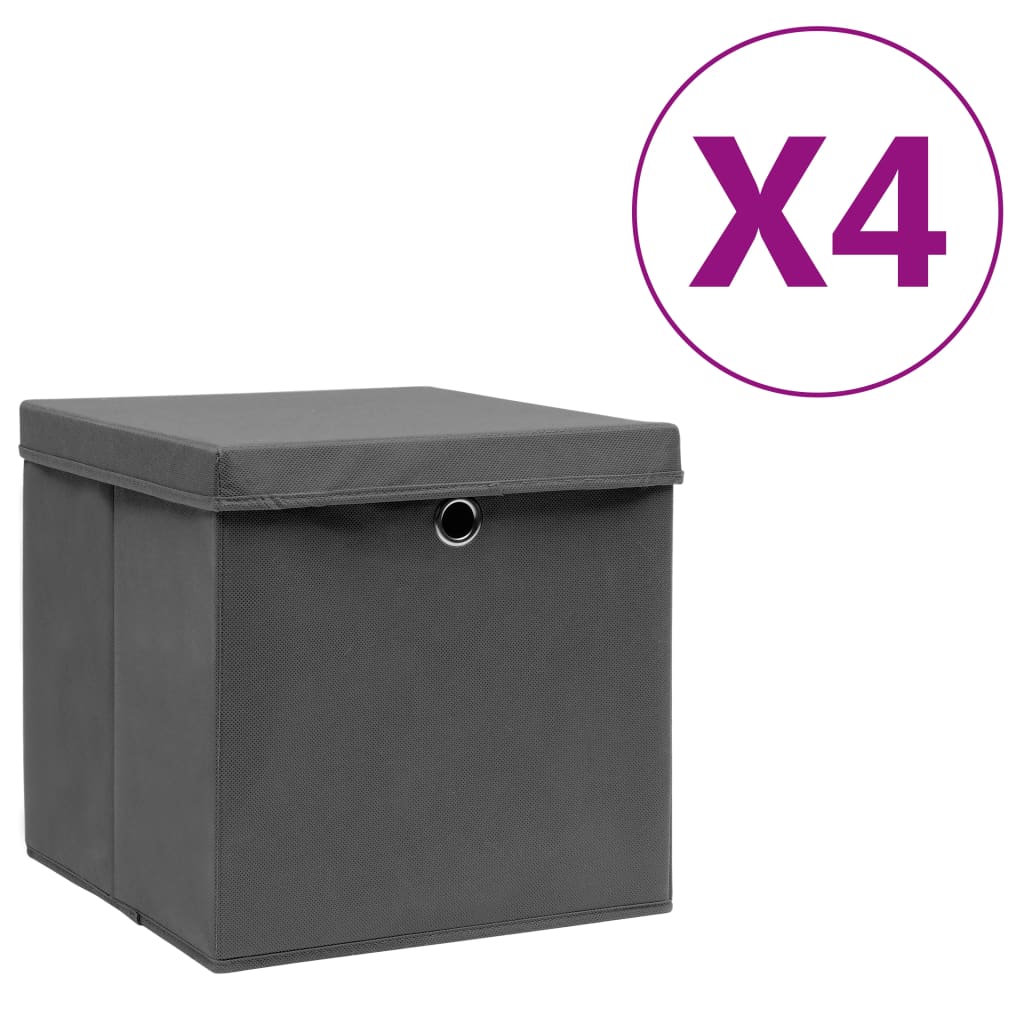 Storage Boxes with Covers 4 pcs 28x28x28 cm Grey - Tyrell & Tyrell