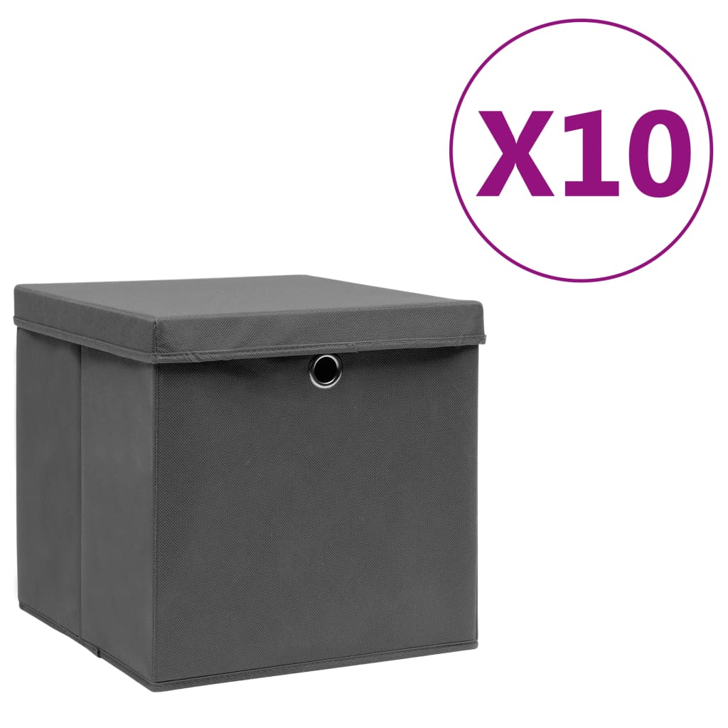 Storage Boxes with Covers 10 pcs 28x28x28 cm Grey - R and M Furniture
