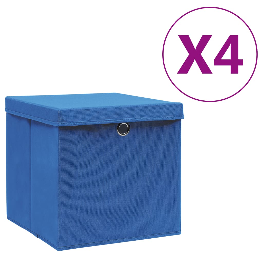 Storage Boxes with Covers 4 pcs 28x28x28 cm Blue - R and M Furniture
