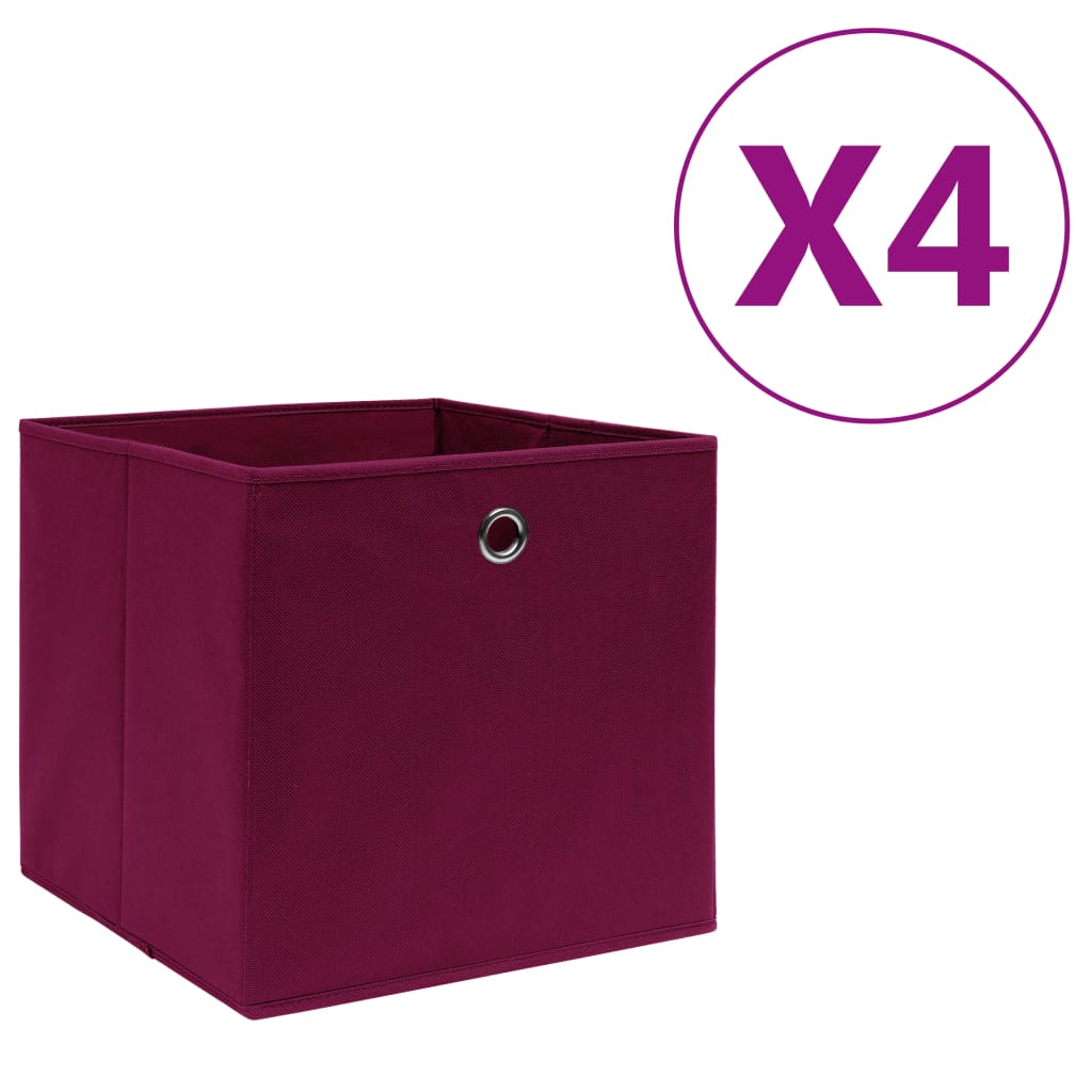 Storage Boxes 4 pcs Non-woven Fabric 28x28x28 cm Dark Red - Decor Base
