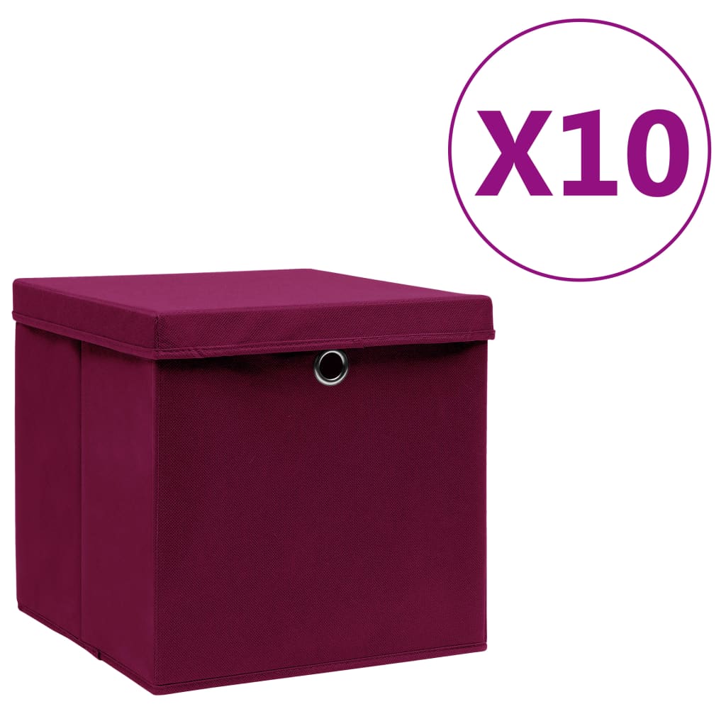Storage Boxes with Covers 10 pcs 28x28x28 cm Dark Red - Decor Base