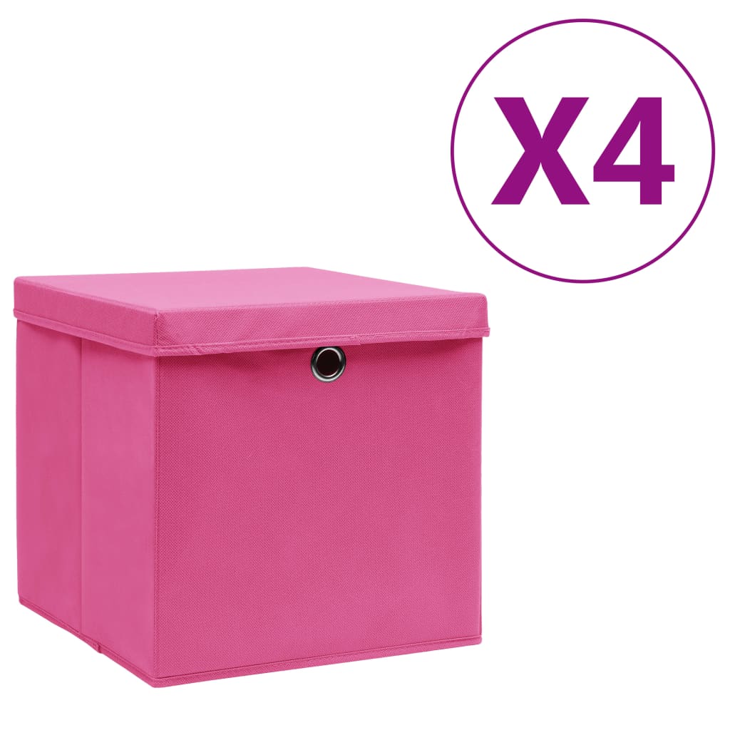Storage Boxes with Covers 4 pcs 28x28x28 cm Pink - Direct Imports