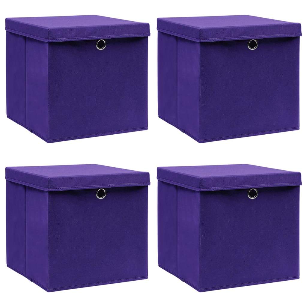 Storage Boxes with Covers 4 pcs 28x28x28 cm Purple - Millennium Furniture