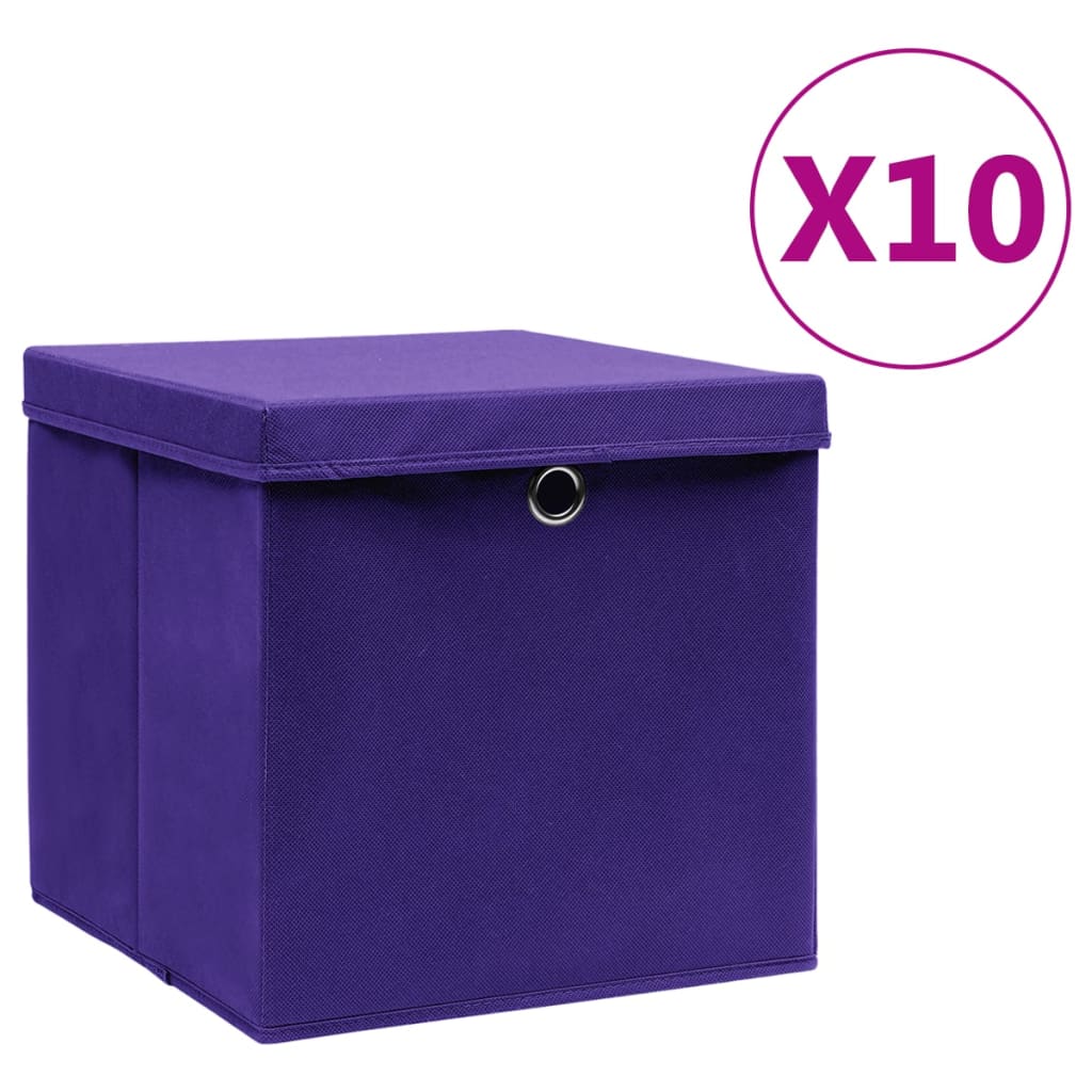 Storage Boxes with Covers 10 pcs 28x28x28 cm Purple - Decor Base