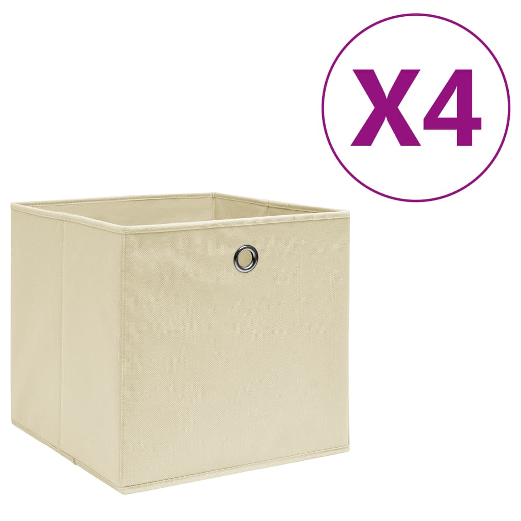 Storage Boxes 4 pcs Non-woven Fabric 28x28x28 cm Cream - Unbeatable Bargains