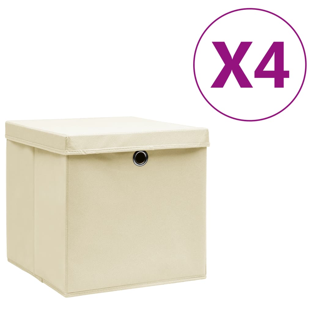 FALGLEN Storage Boxes with Covers 4 pcs 28x28x28 cm - Cream - Charlotte Dunes