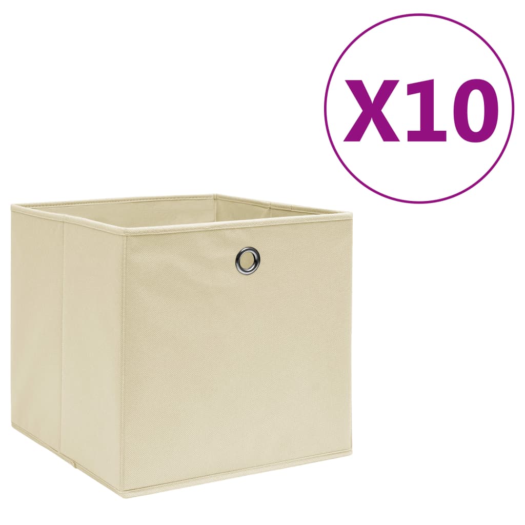 Storage Boxes 10 pcs Non-woven Fabric 28x28x28 cm Cream - Unbeatable Bargains