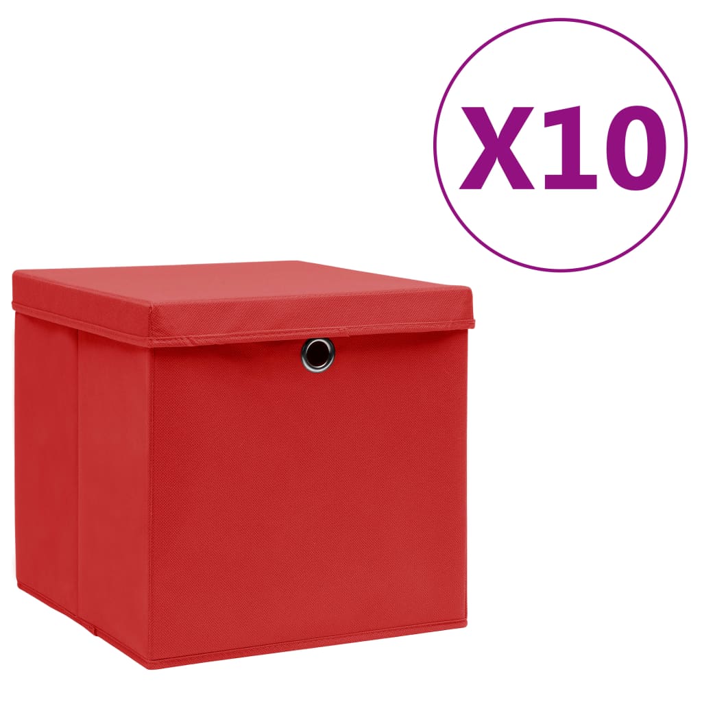 Storage Boxes with Covers 10 pcs 28x28x28 cm Red - Unbeatable Bargains