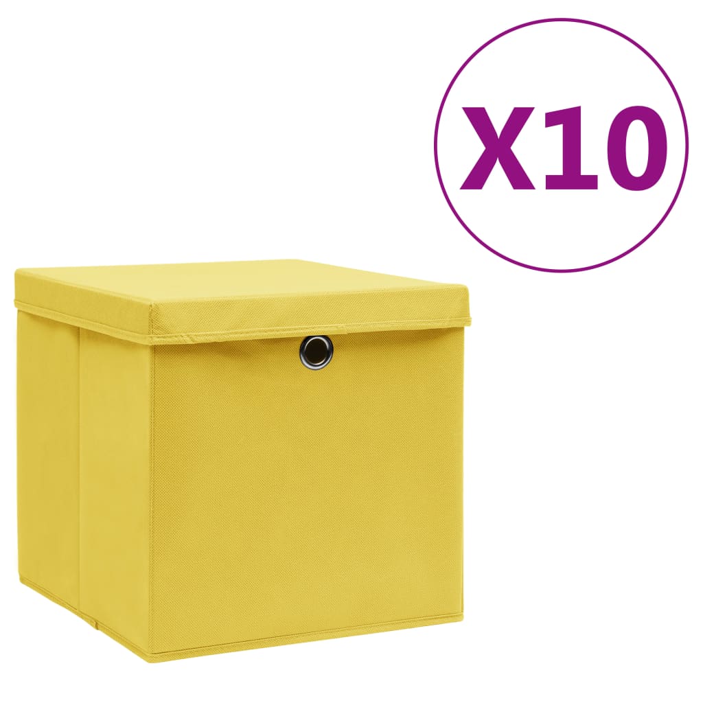 Storage Boxes with Covers 10 pcs 28x28x28 cm Yellow - Design Hut