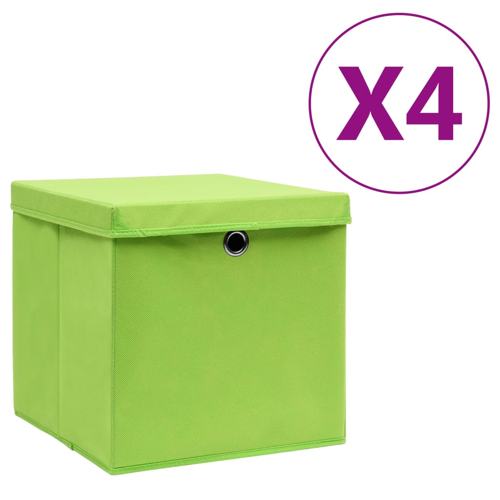 Storage Boxes with Covers 4 pcs 28x28x28 cm Green - Tyrell & Tyrell