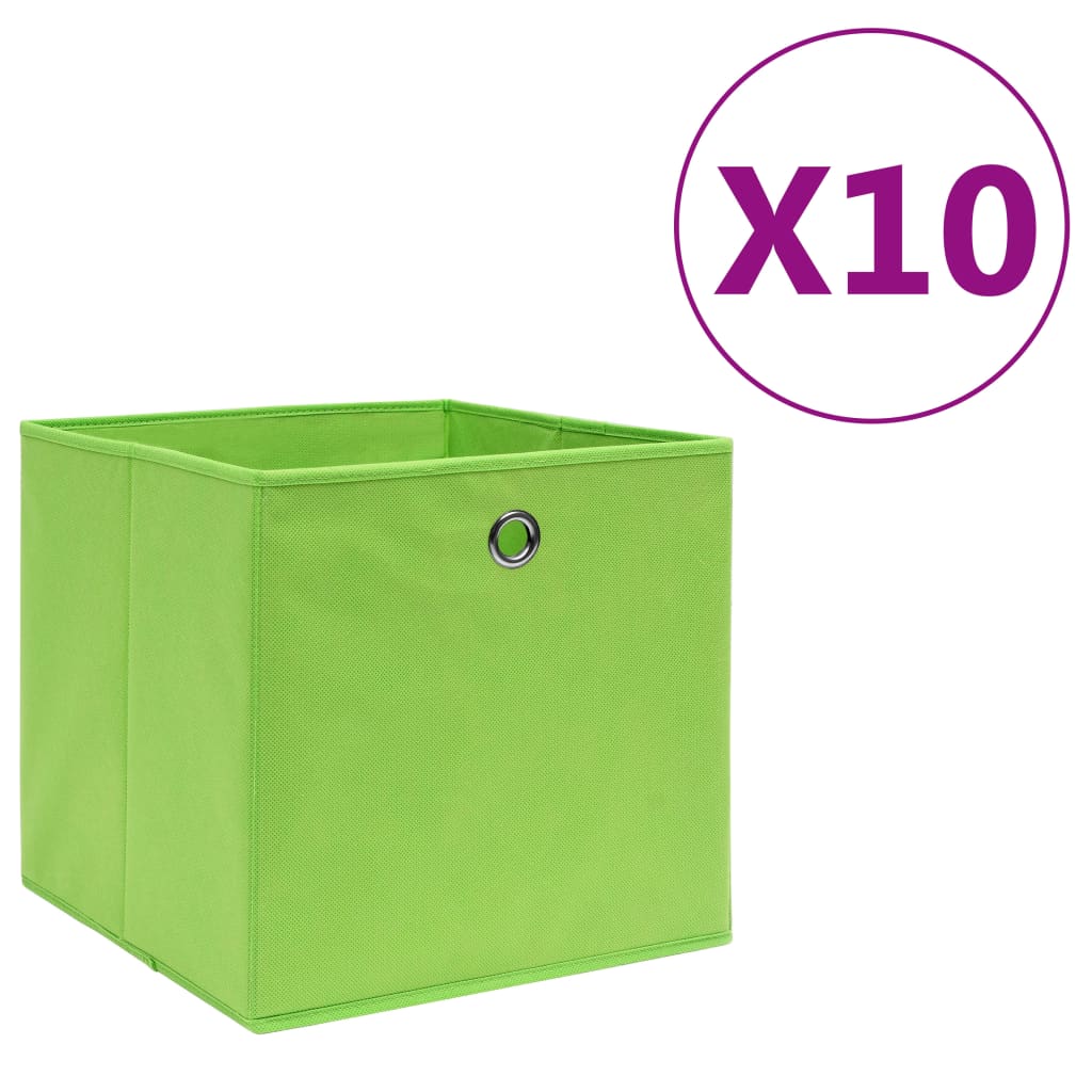 Storage Boxes 10 pcs Non-woven Fabric 28x28x28 cm Green - Sid & Sam