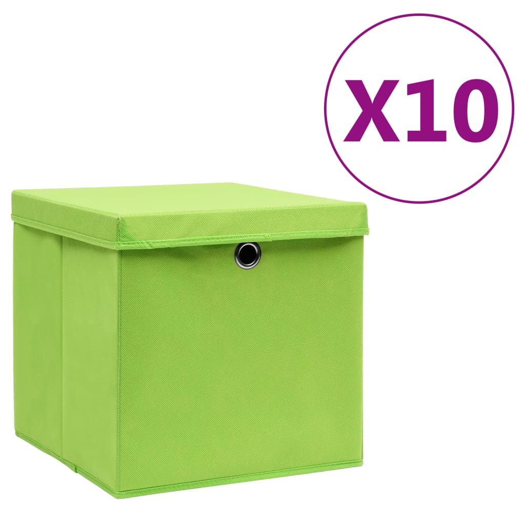 Storage Boxes with Covers 10 pcs 28x28x28 cm Green - Discount Dealers