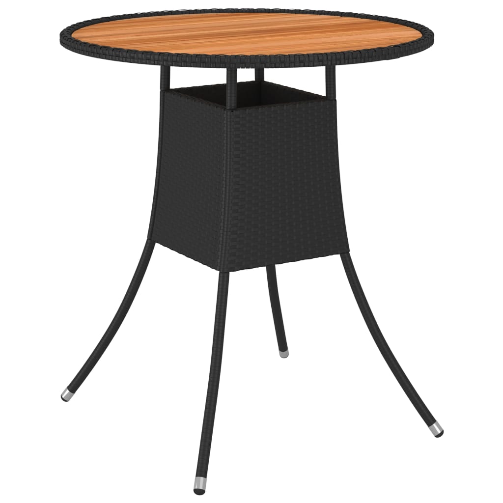 Garden Dining Table Black Ã ̃ 70 cm Poly Rattan and Solid Acacia Wood - Discount Dealers