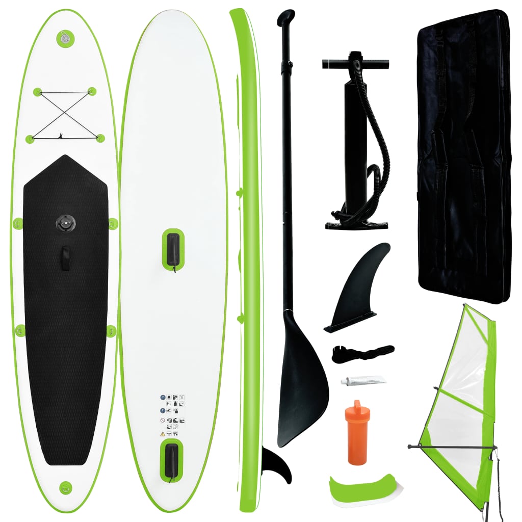 Inflatable Stand Up Paddleboard with Sail Set Green and White - Sid & Sam
