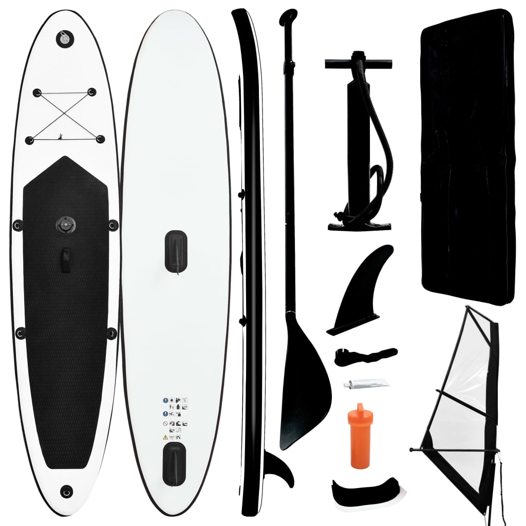 Inflatable Stand Up Paddleboard with Sail Set Black and White - The Home Maker